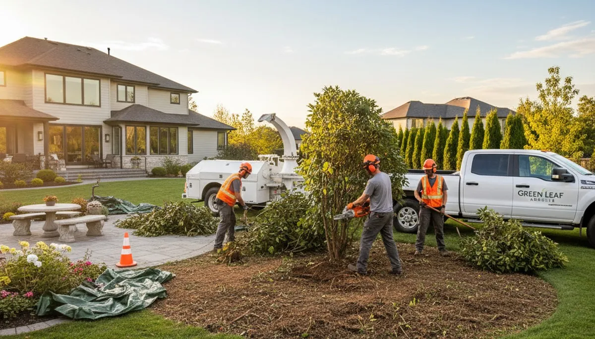 Professional shrub removal service in Burlington, VT clearing overgrown bushes and yard debris