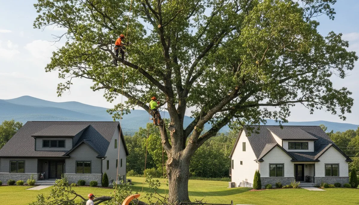 Professional tree removal service in Burlington VT safely cutting and clearing large trees