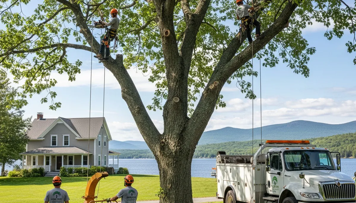 Professional tree removal service in Burlington VT safely clearing large oak trees